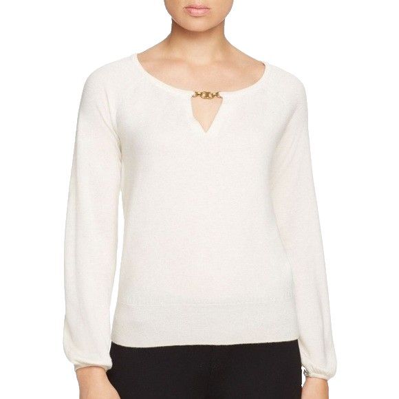 Tory Burch Gemini Size Small Link 100% Cashmere Cream Sweater $325 Logo - Picture 1 of 15